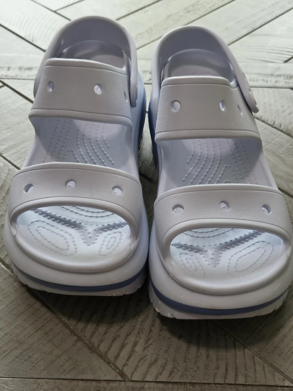 CROCS Light Blue Platform Double-Strap Sandals with Powder Blue Trim